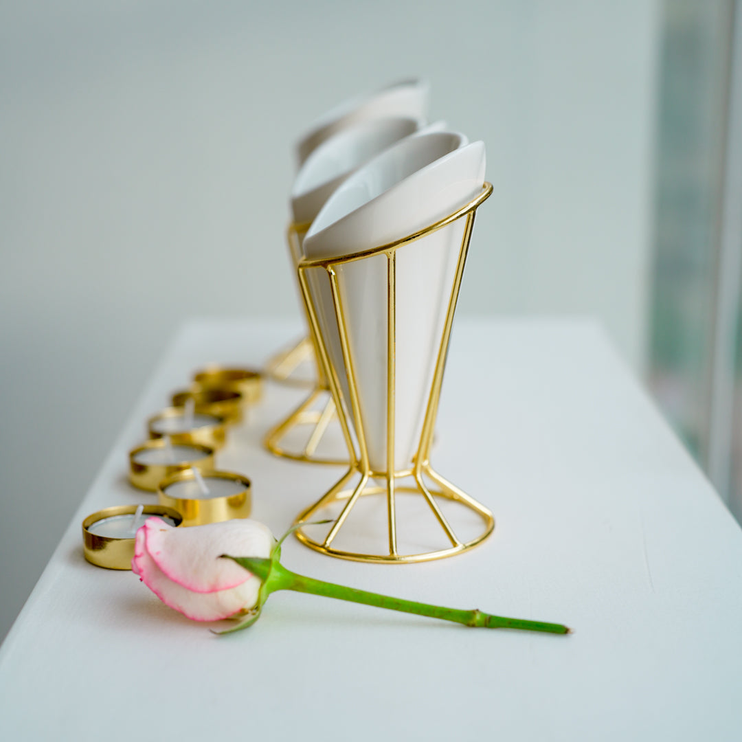 Heart Snack Cone with Gold Stand & Dip Bowl | Luxury Porcelain Serveware - Image 4