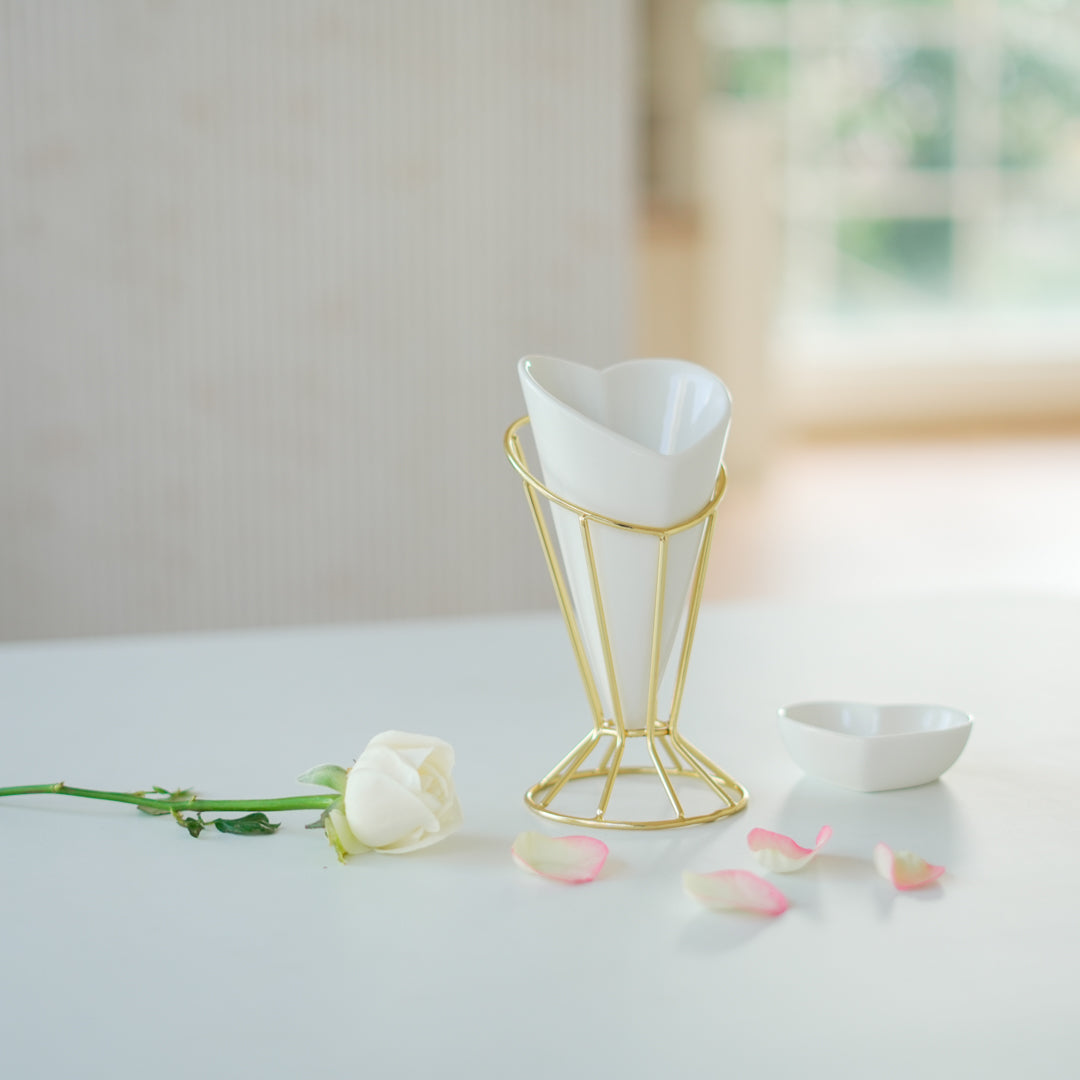 Heart Snack Cone with Gold Stand & Dip Bowl | Luxury Porcelain Serveware - Image 8
