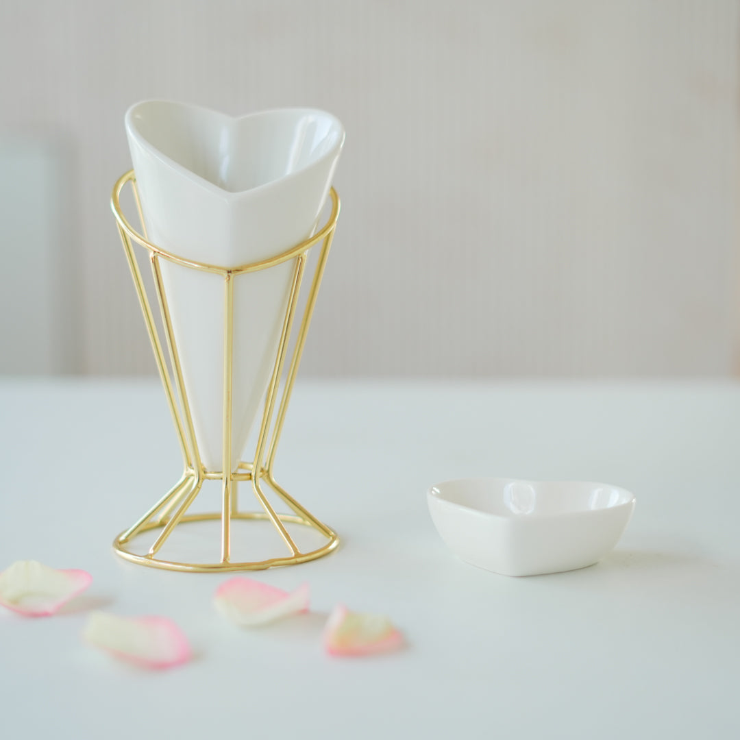 Heart Snack Cone with Gold Stand & Dip Bowl | Luxury Porcelain Serveware - Image 5