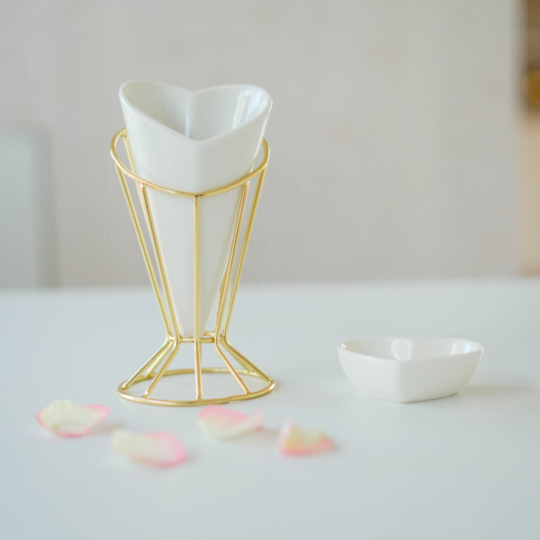 Heart Snack Cone with Gold Stand & Dip Bowl | Luxury Porcelain Serveware - Image 7