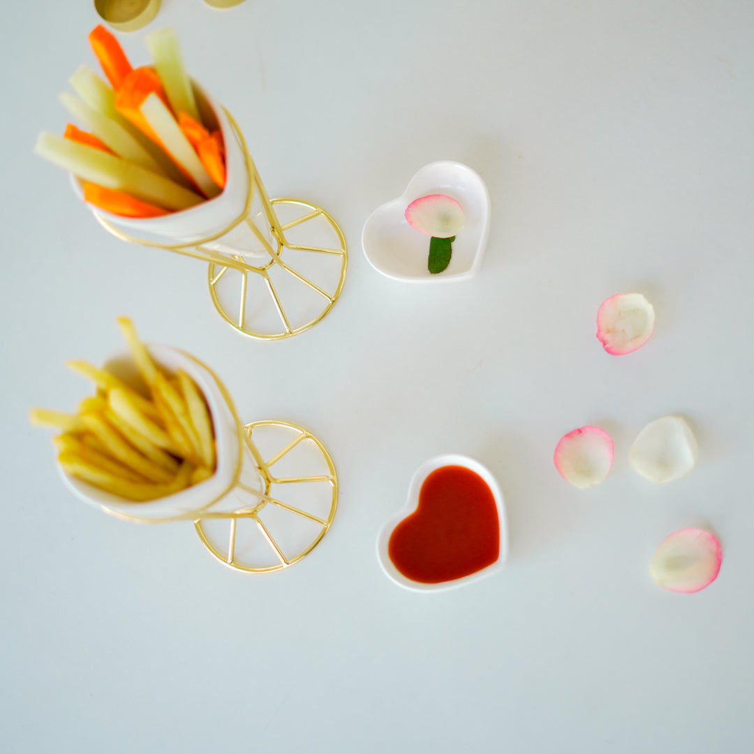 Heart Snack Cone with Gold Stand & Dip Bowl | Luxury Porcelain Serveware - Image 6