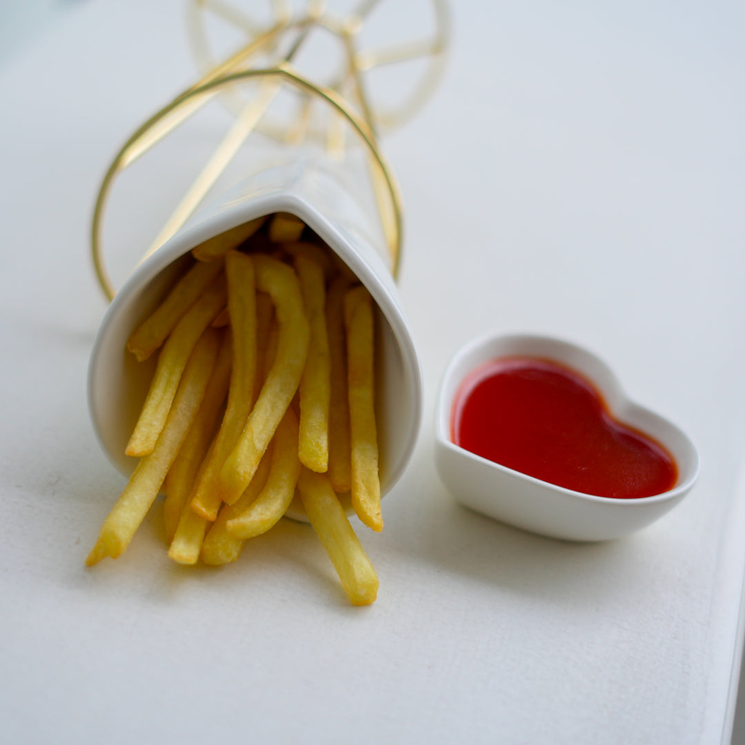 Heart Snack Cone with Gold Stand & Dip Bowl | Luxury Porcelain Serveware - Image 3
