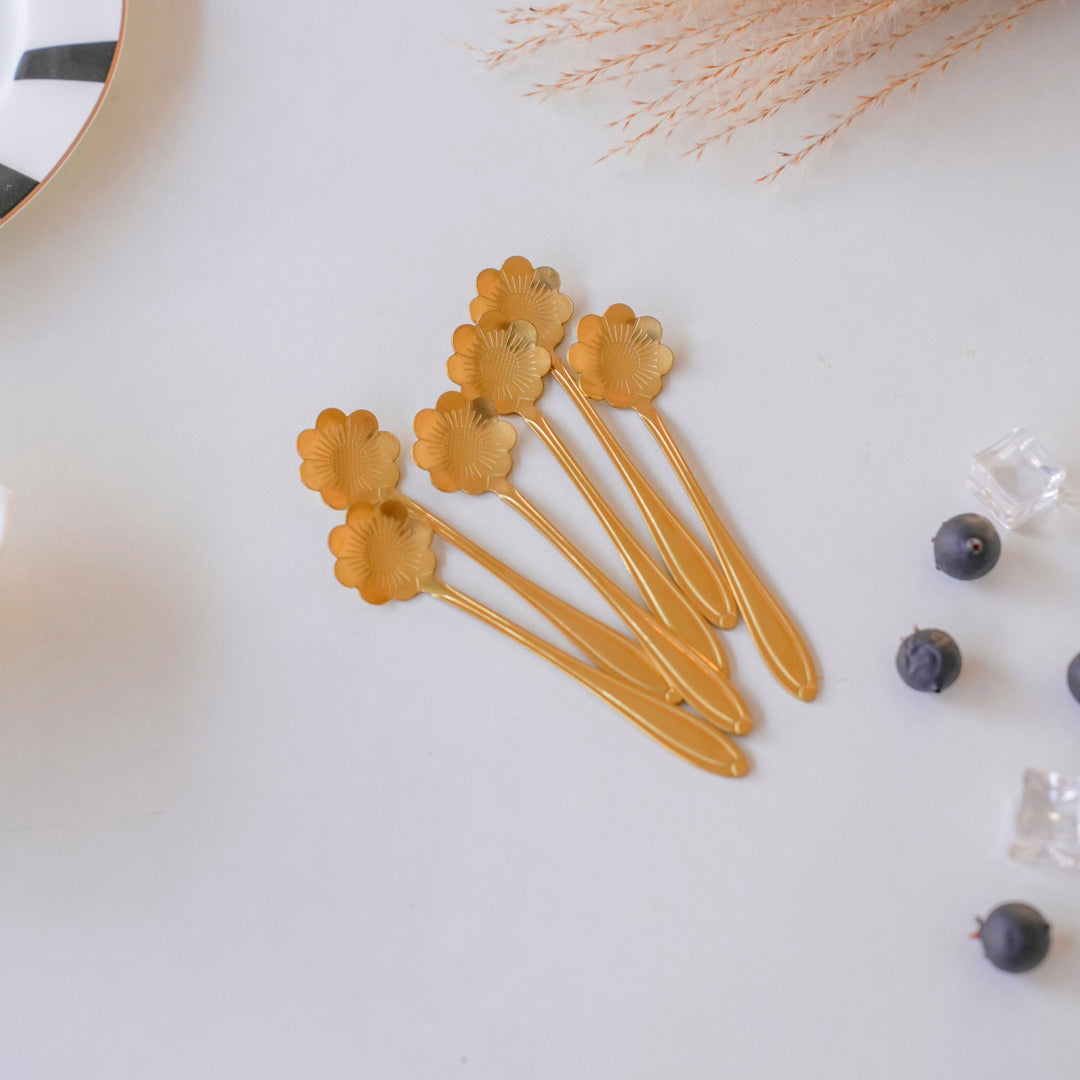 Small Dessert & Tea Spoons |Set of 6 | Gold Chrysanthemum Flower - Image 7